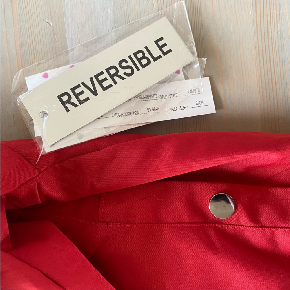 NWT Red Reversible Bomber Moto Jacket Coat XS S - Picture 7 of 8